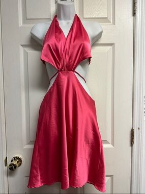 Cotton Candy Hot Pink Satin Halter Mini Dress